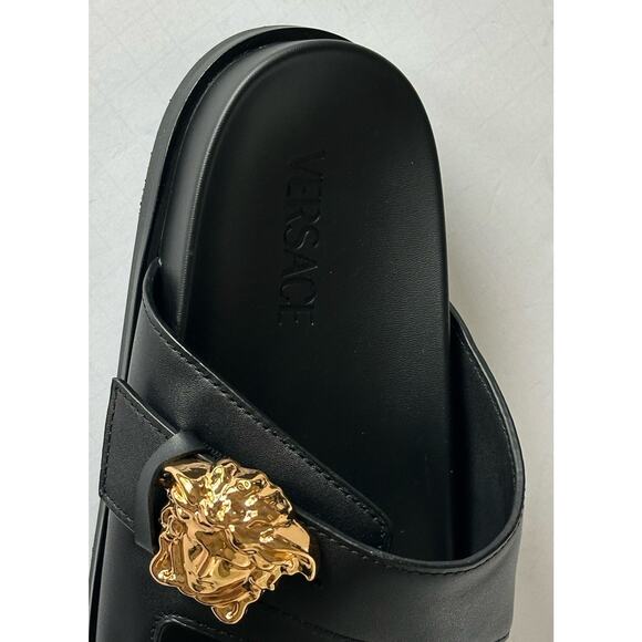 Versace Medusa Black Leather Slides Sandals 13 US (46 Euro) 1020767 NIB $700 main image 4